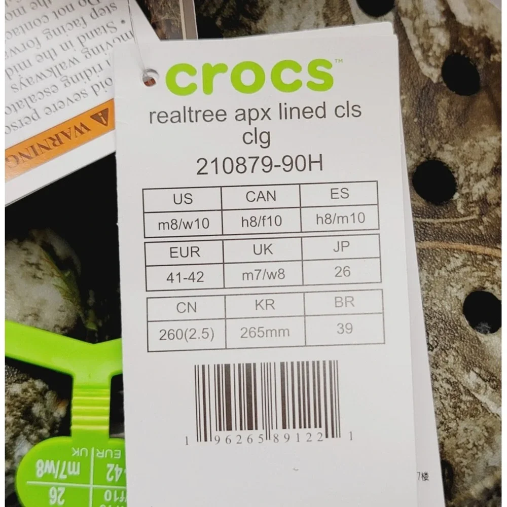 Crocs Classic Lined Realtree Edge Camo Clog 205377-280 Mens 8 Womens 10 Warm‎